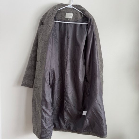 OAK + FORT Wool Blend Oversized Trench Coat - Grey Herringbone - Picture 8 of 9